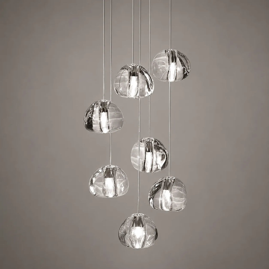 Pendant Light with Modern Crystal Waterfall Cluster Design and Faceted Elements