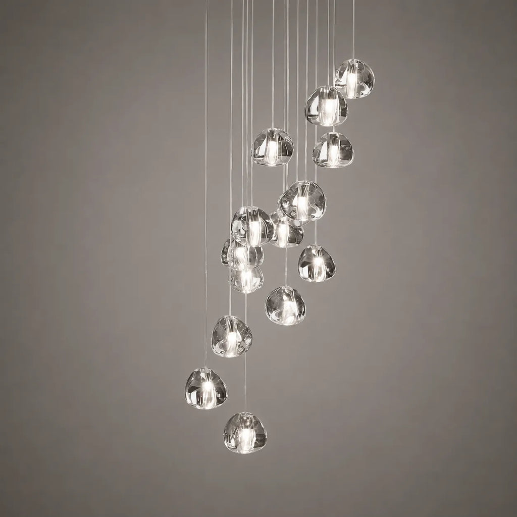 Pendant Light with Modern Crystal Waterfall Cluster Design and Faceted Elements