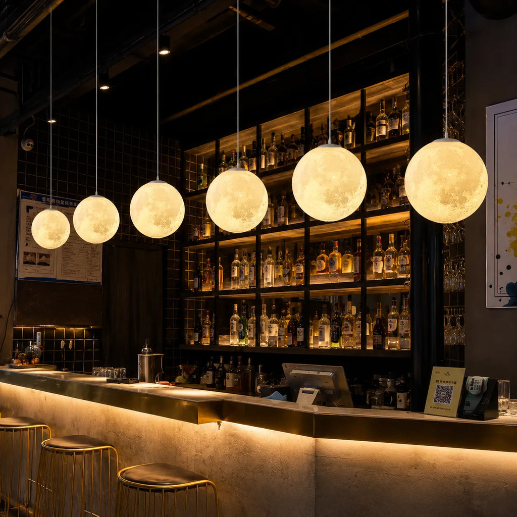 Pendant Light with Moon-Texture Resin and Soft Ambient Glow
