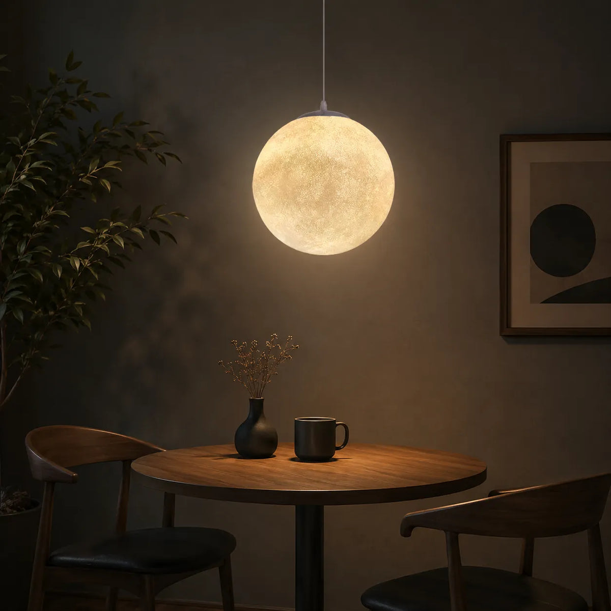 Pendant Light with Moon-Texture Resin and Soft Ambient Glow