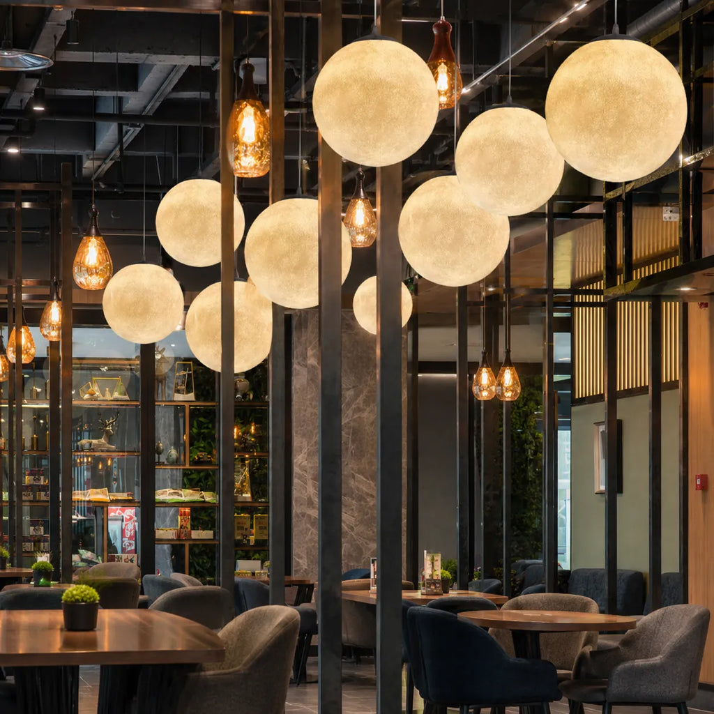 Pendant Light with Moon-Texture Resin and Soft Ambient Glow