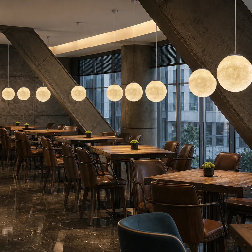 Pendant Light with Moon-Texture Resin and Soft Ambient Glow
