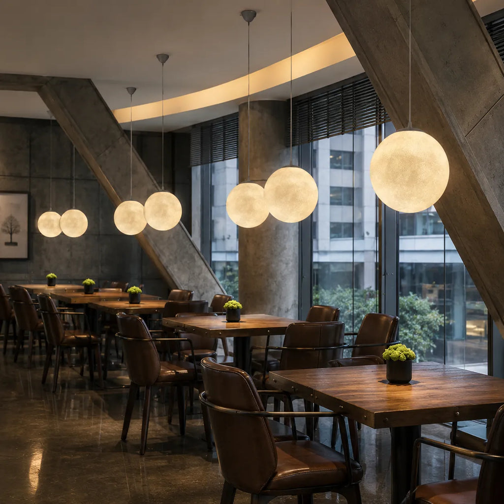 Pendant Light with Moon-Texture Resin and Soft Ambient Glow