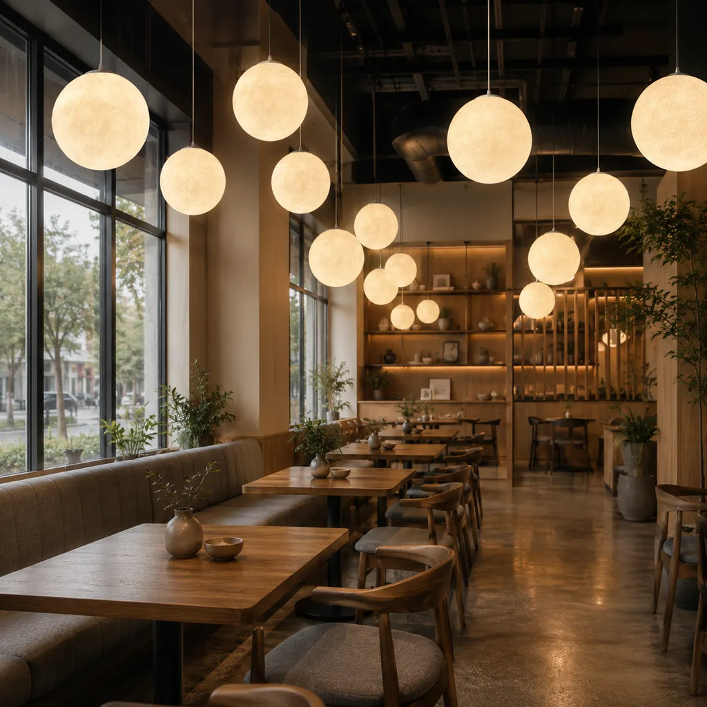 Pendant Light with Moon-Texture Resin and Soft Ambient Glow