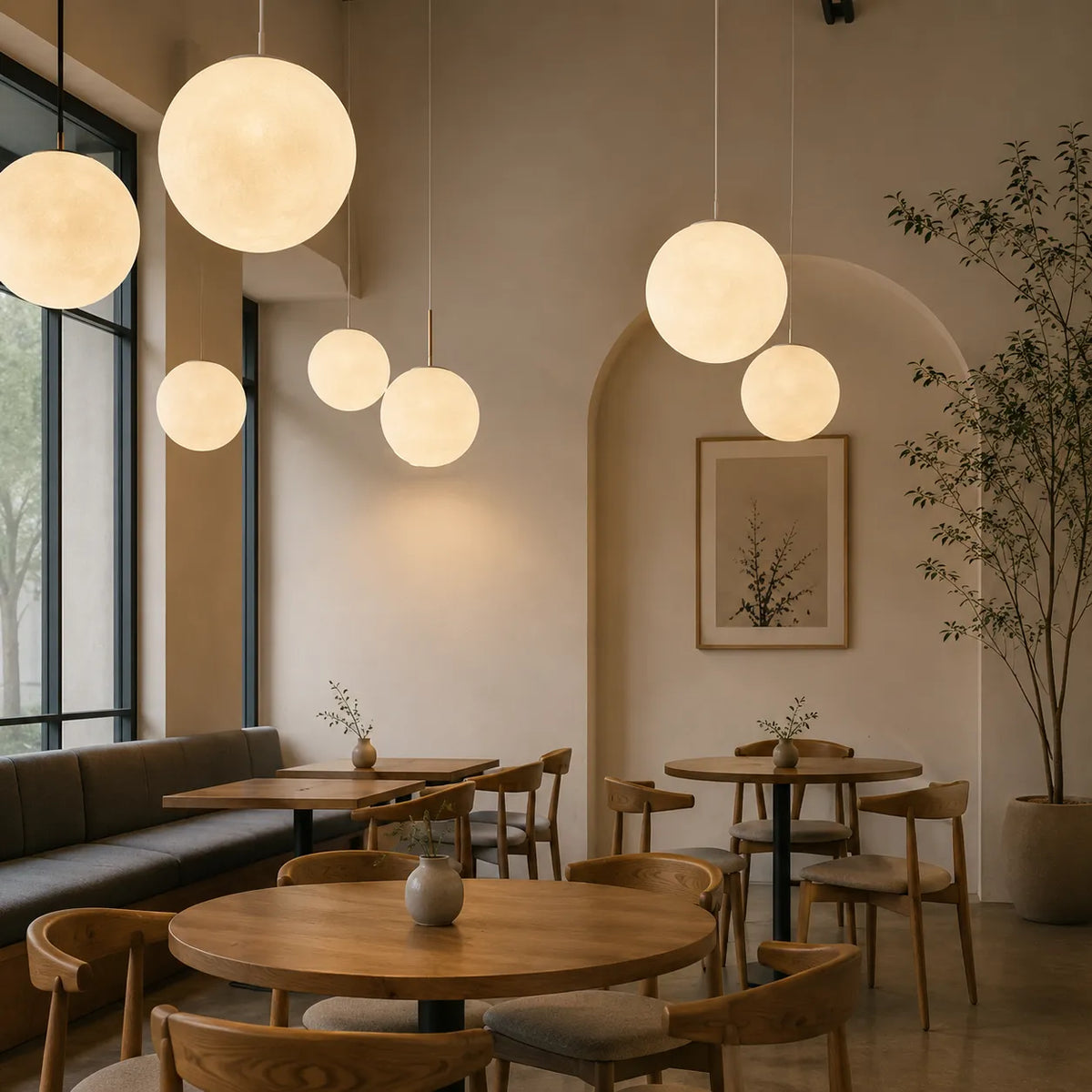 Pendant Light with Moon-Texture Resin and Soft Ambient Glow