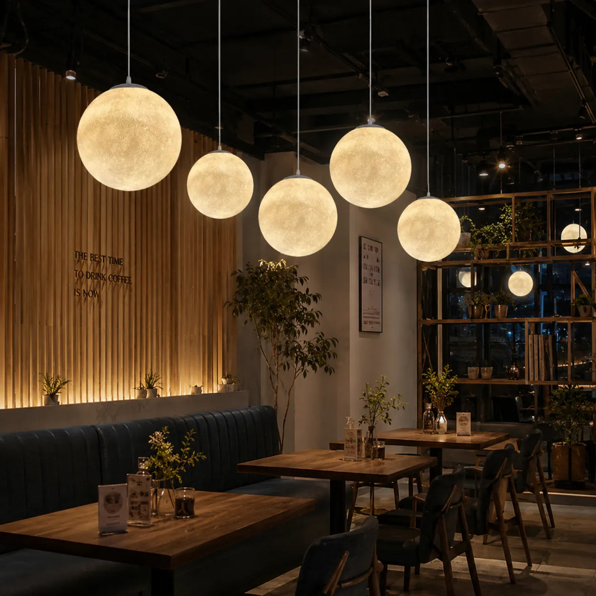 Pendant Light with Moon-Texture Resin and Soft Ambient Glow