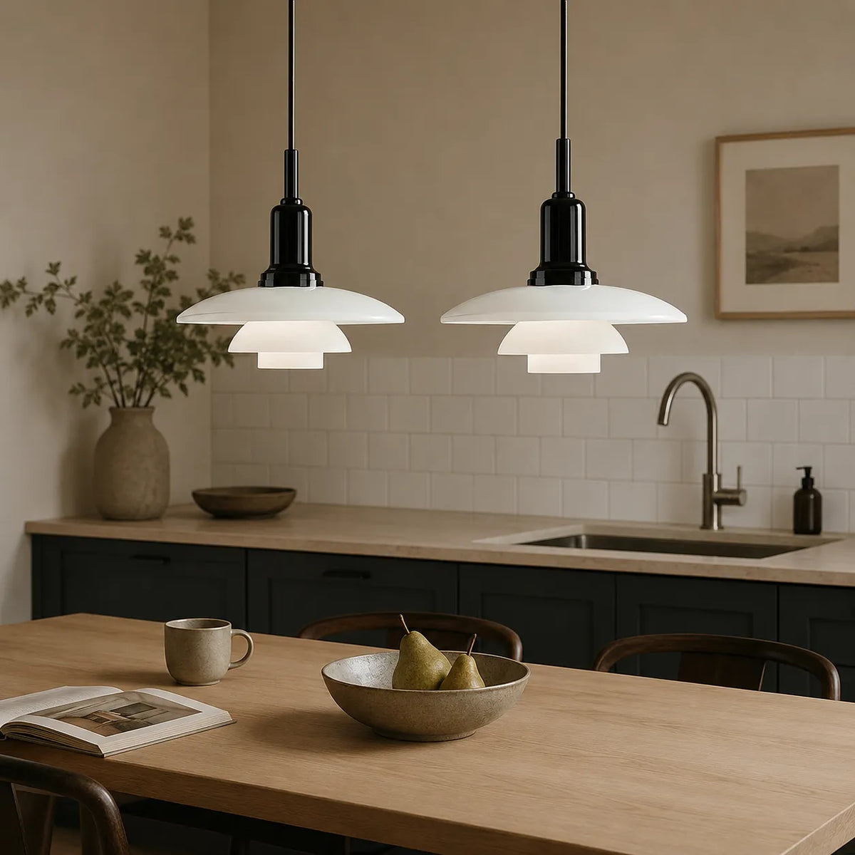 Pendelleuchte im mehrschichtigen skandinavischen Design mit linearen Glaslampenschirmen mit mehreren Leuchtenköpfen