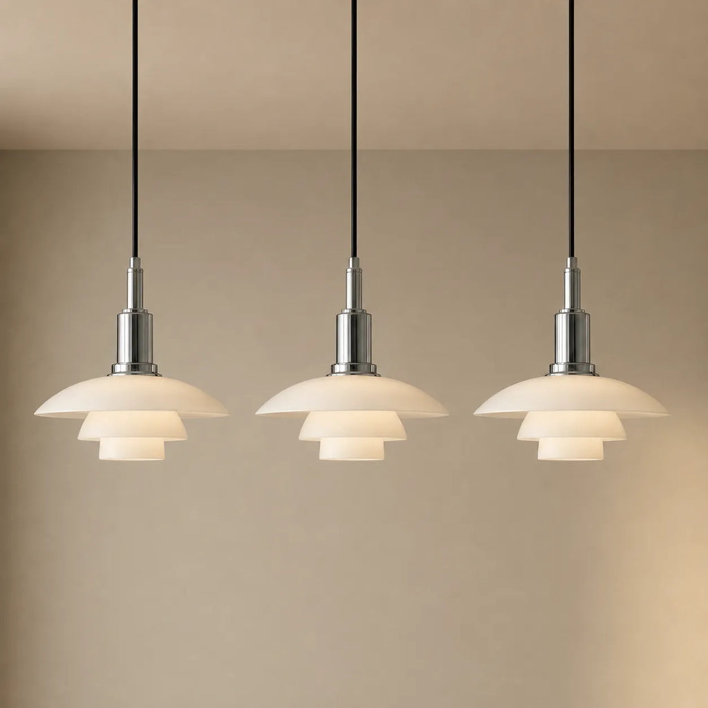 Pendant Light with Layered Scandinavian Design and Linear Multi-Head Glass Shades