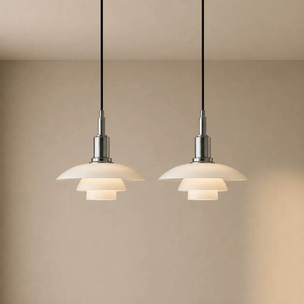 Pendant Light with Layered Scandinavian Design and Linear Multi-Head Glass Shades