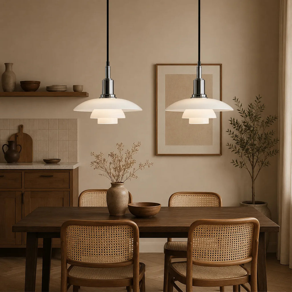 Pendant Light with Layered Scandinavian Design and Linear Multi-Head Glass Shades