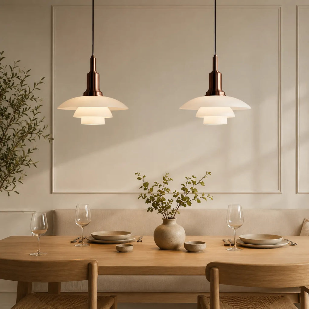Pendant Light with Layered Scandinavian Design and Linear Multi-Head Glass Shades