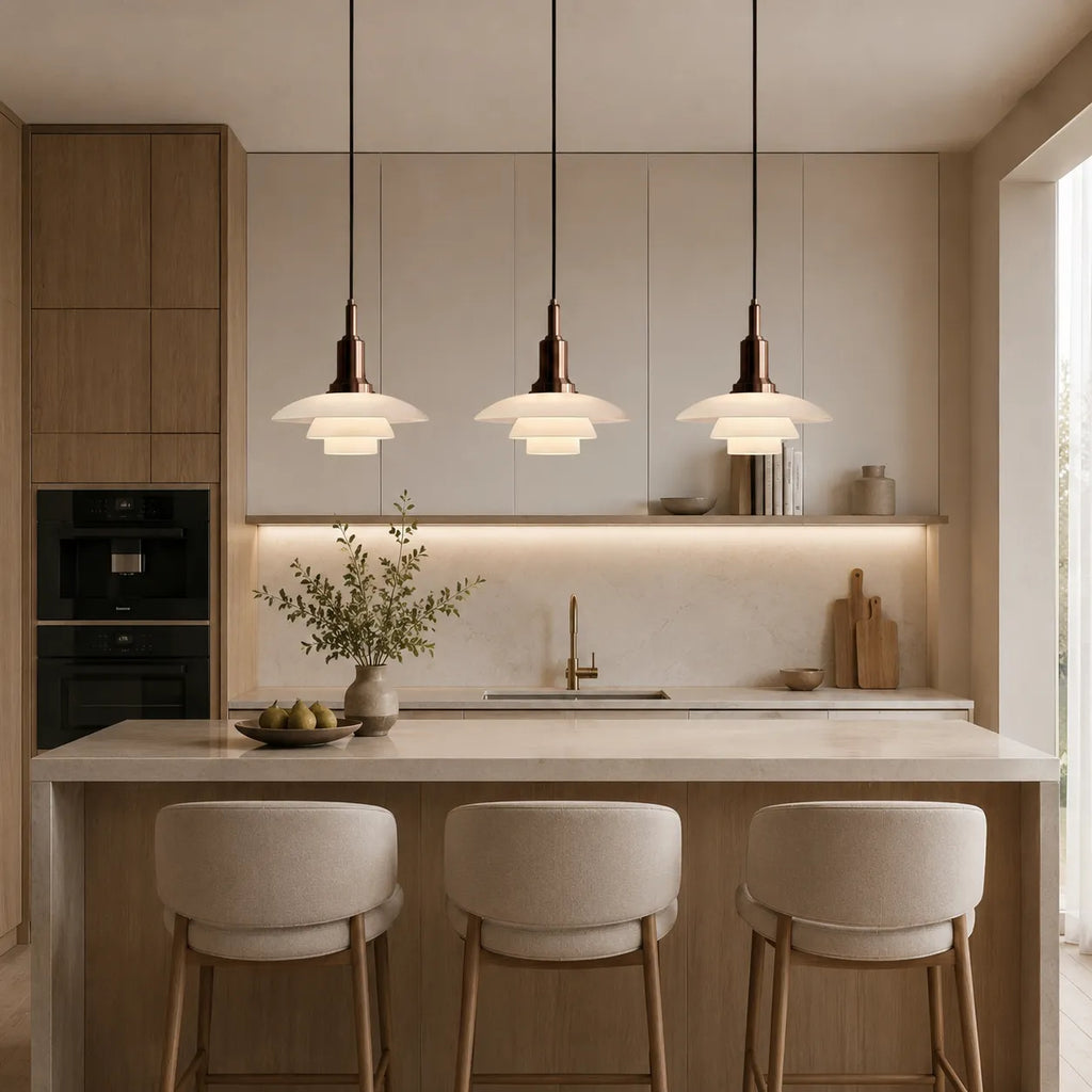 Pendant Light with Layered Scandinavian Design and Linear Multi-Head Glass Shades