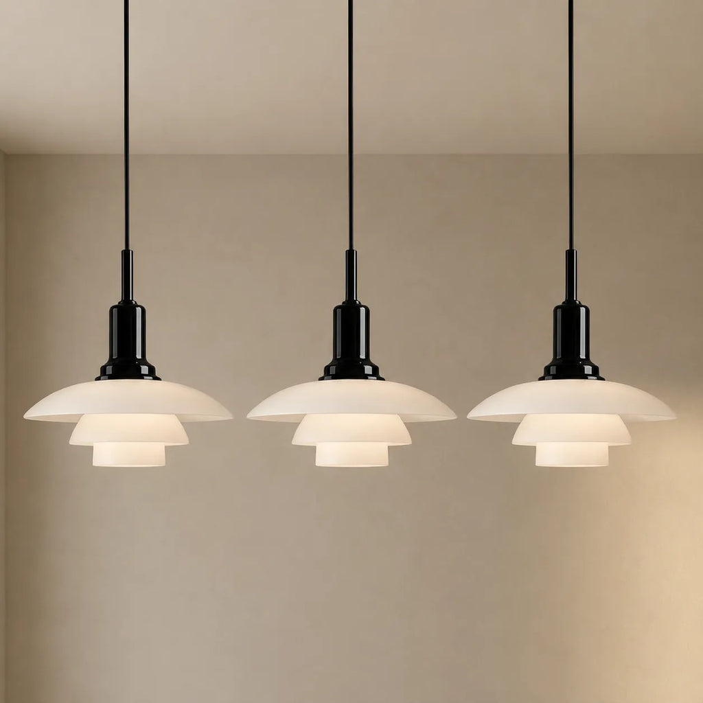 Pendant Light with Layered Scandinavian Design and Linear Multi-Head Glass Shades