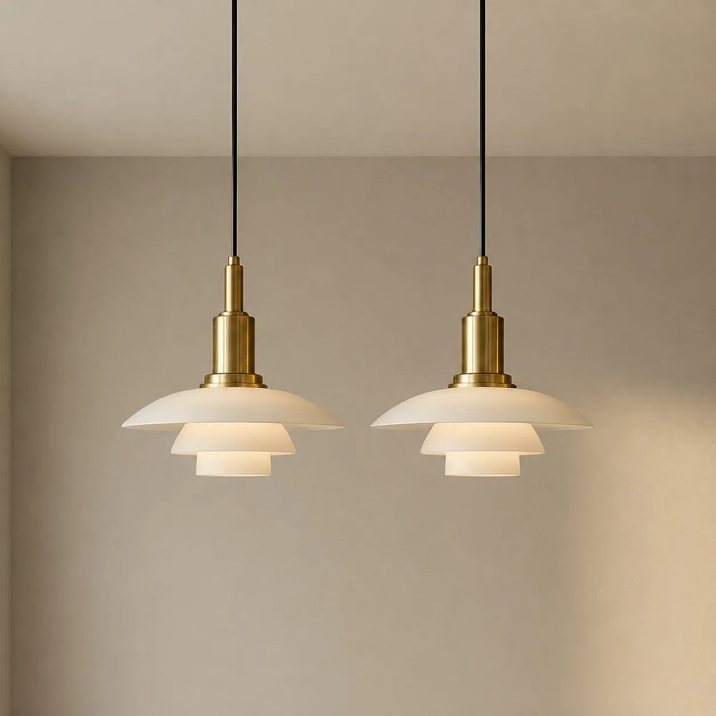 Pendant Light with Layered Scandinavian Design and Linear Multi-Head Glass Shades