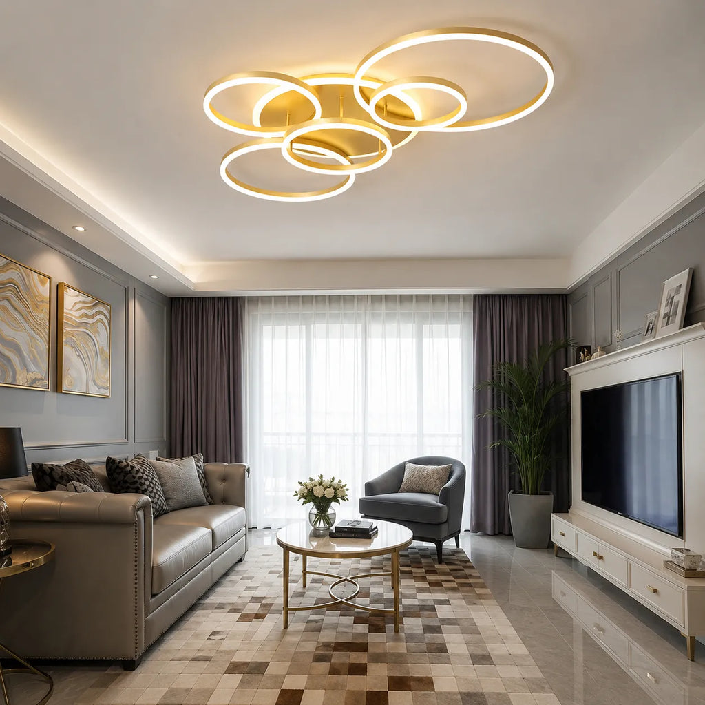 LED Ceiling Light Fixture with Modern Overlapping Rings for Bedroom Living Room Lounge