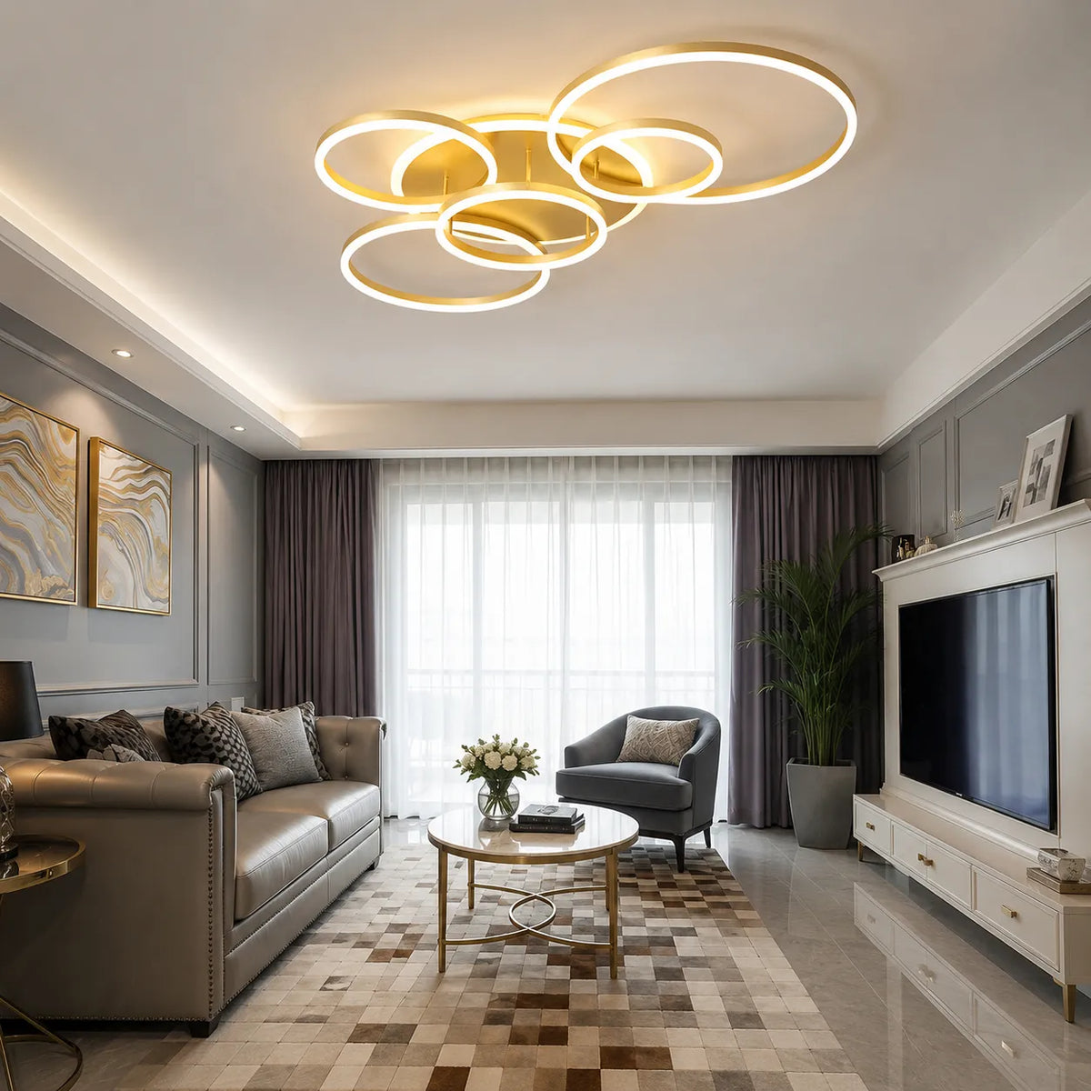 LED-Deckenleuchte mit modernen überlappenden Ringen für Schlafzimmer, Wohnzimmer und Wohnbereich