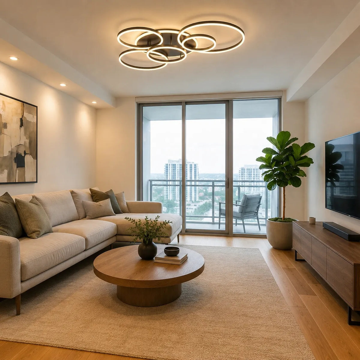 LED-Deckenleuchte mit modernen überlappenden Ringen für Schlafzimmer, Wohnzimmer und Wohnbereich