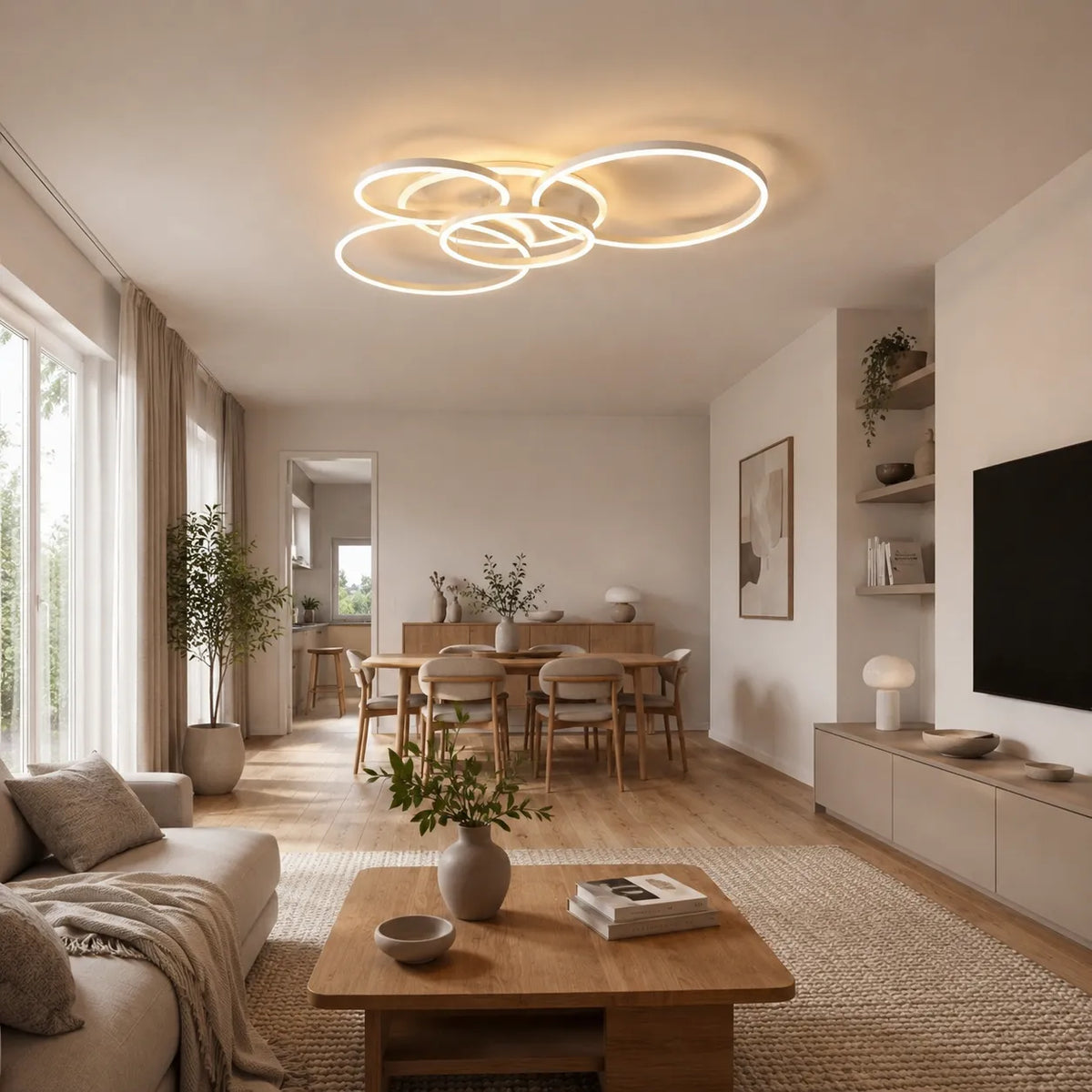 LED-Deckenleuchte mit modernen überlappenden Ringen für Schlafzimmer, Wohnzimmer und Wohnbereich
