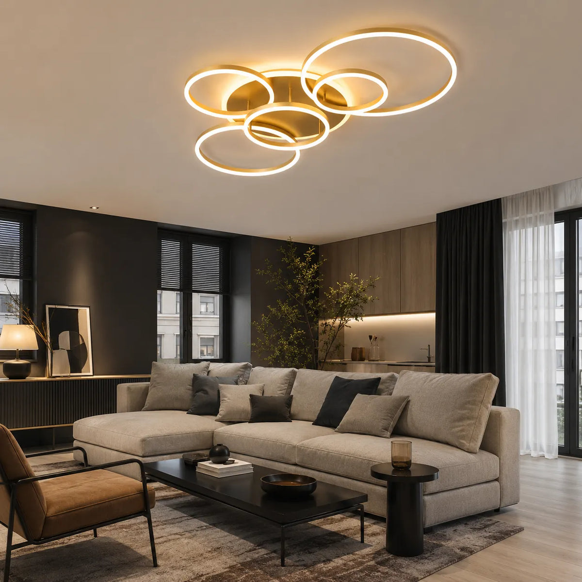 LED-Deckenleuchte mit modernen überlappenden Ringen für Schlafzimmer, Wohnzimmer und Wohnbereich