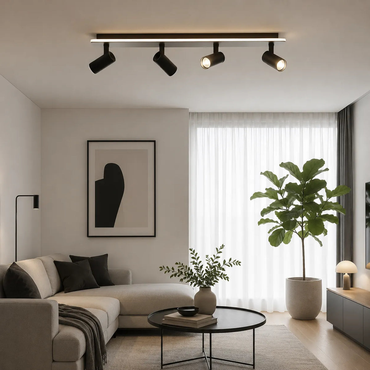 Moderne verstellbare LED-Deckenleuchte Zosia mit mehreren Spots und LED-Leiste