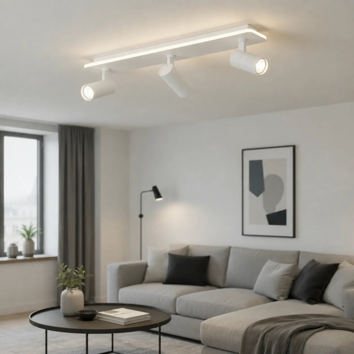 Moderne verstellbare LED-Deckenleuchte Zosia mit mehreren Spots und LED-Leiste