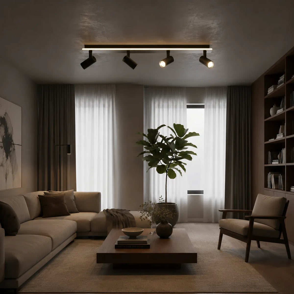 Moderne verstellbare LED-Deckenleuchte Zosia mit mehreren Spots und LED-Leiste