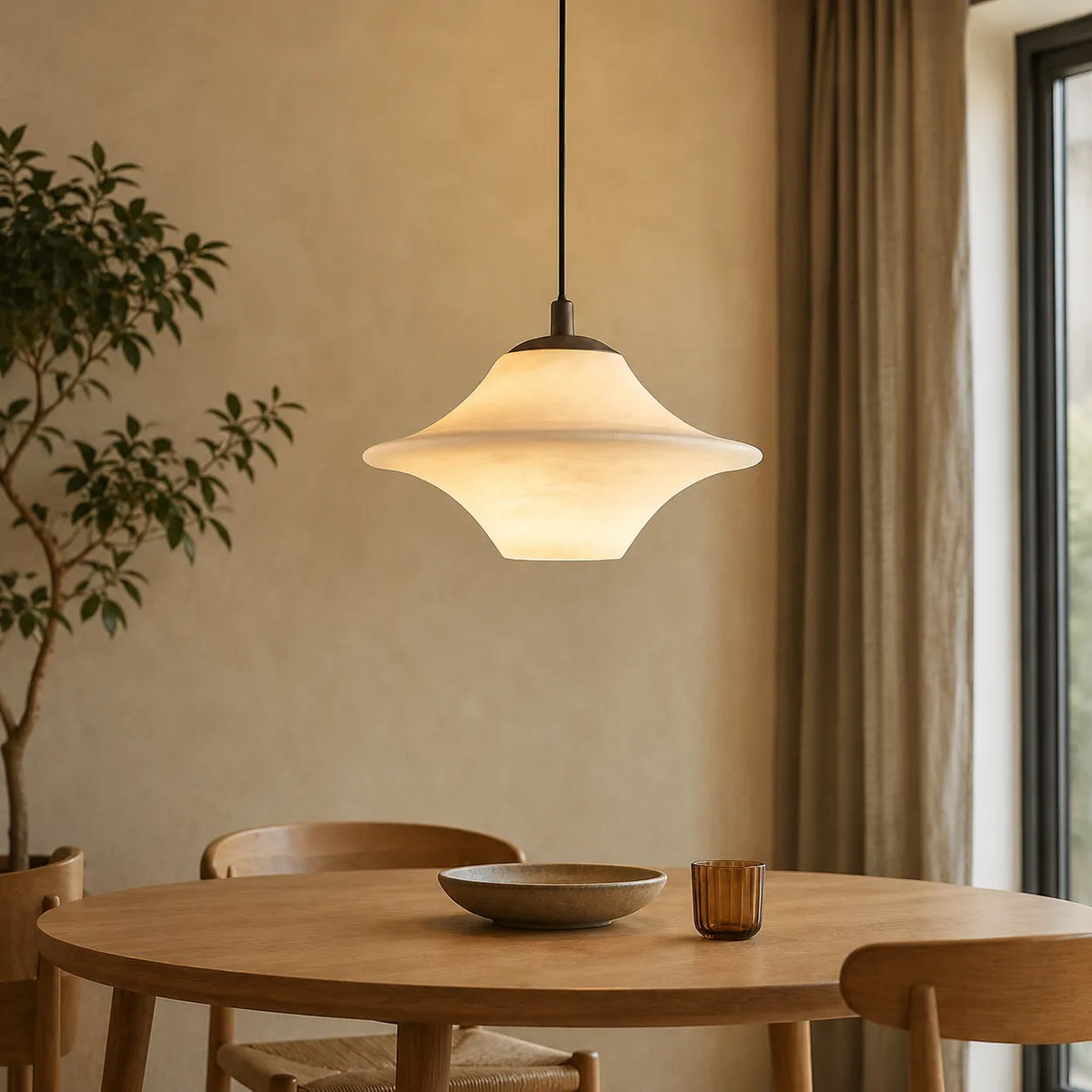 Pendelleuchte mit modernem, skulpturalem Alabaster-Lampenschirm und organischer Form