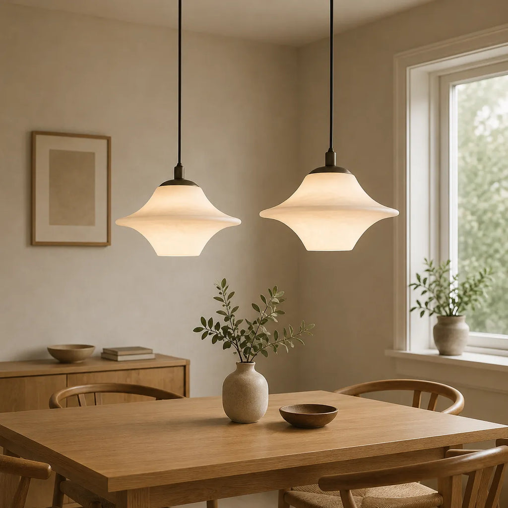 Lampada a sospensione con paralume scultoreo moderno in alabastro e forme organiche