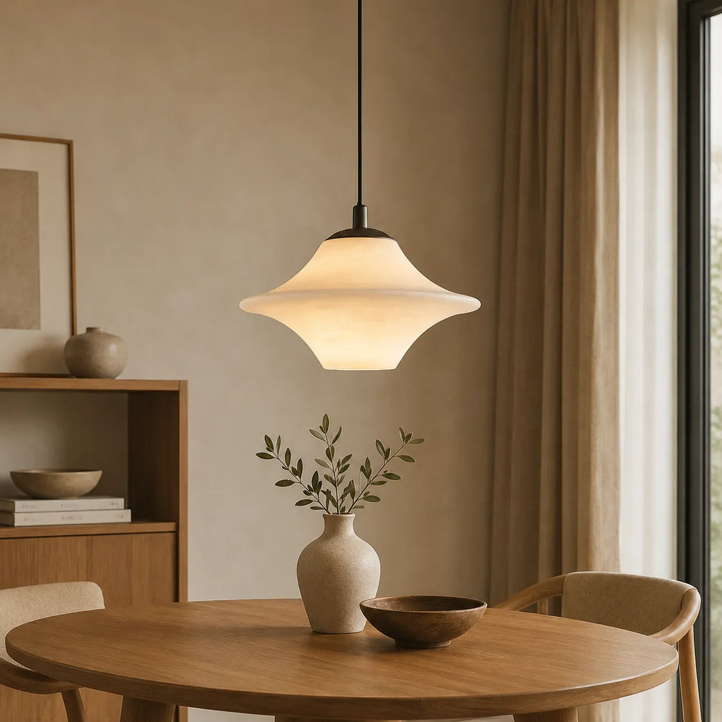 Lampada a sospensione con paralume scultoreo moderno in alabastro e forme organiche