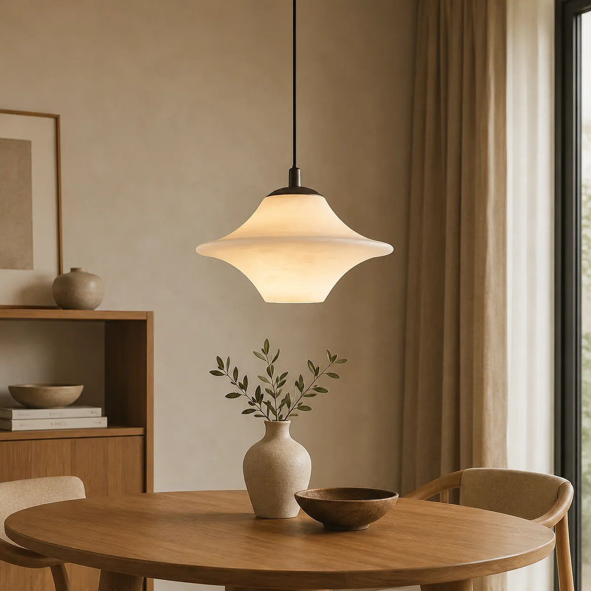 Pendelleuchte mit modernem, skulpturalem Alabaster-Lampenschirm und organischer Form