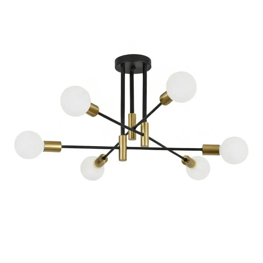 Mid-Century Sputnik Semi Flush Ceiling Light with Radiating Arms