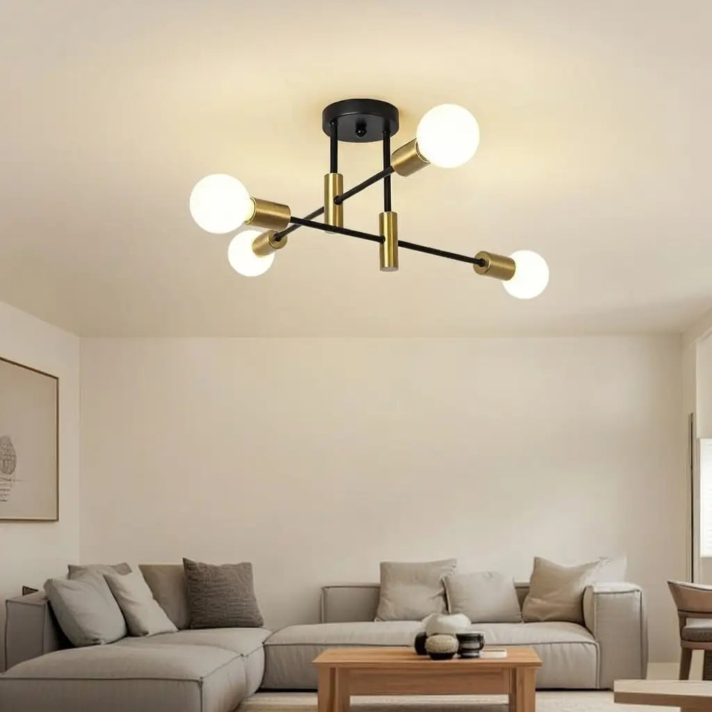 Mid-Century Sputnik Semi Flush Ceiling Light with Radiating Arms