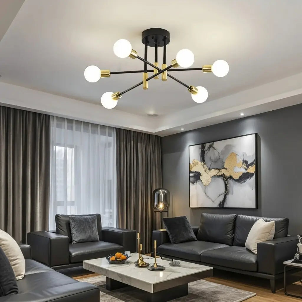 Mid-Century Sputnik Semi Flush Ceiling Light with Radiating Arms