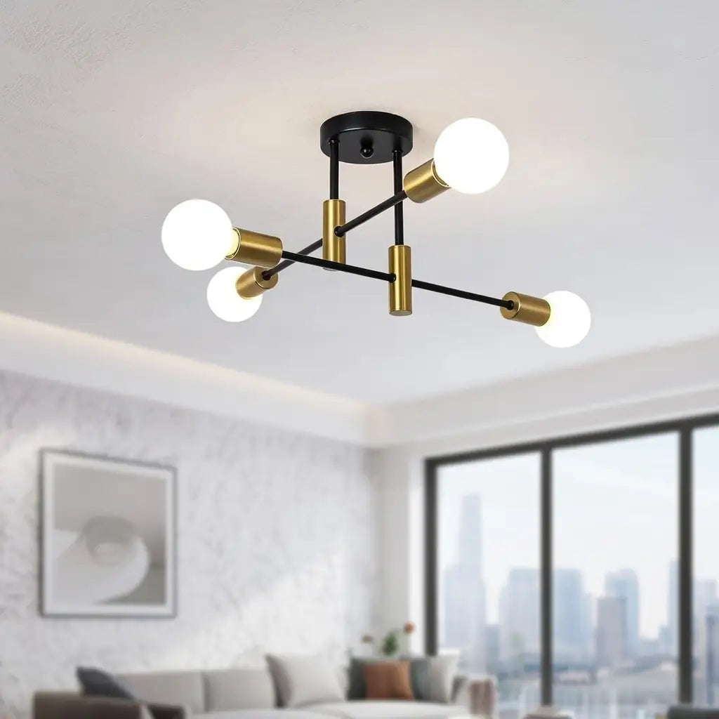 Mid-Century Sputnik Semi Flush Ceiling Light with Radiating Arms