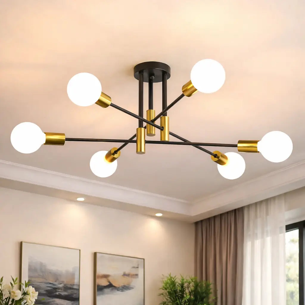 Mid-Century Sputnik Semi Flush Ceiling Light with Radiating Arms