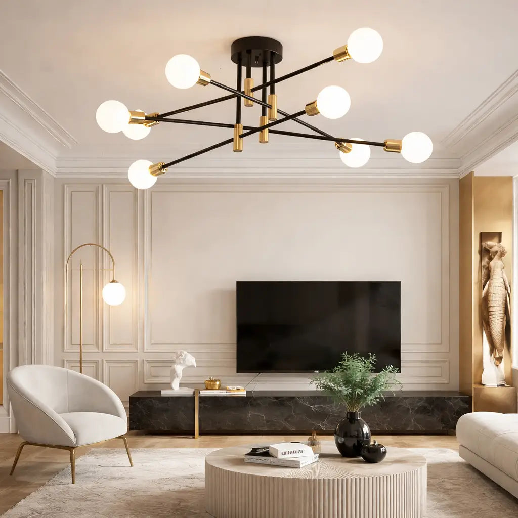 Mid-Century Sputnik Semi Flush Ceiling Light with Radiating Arms