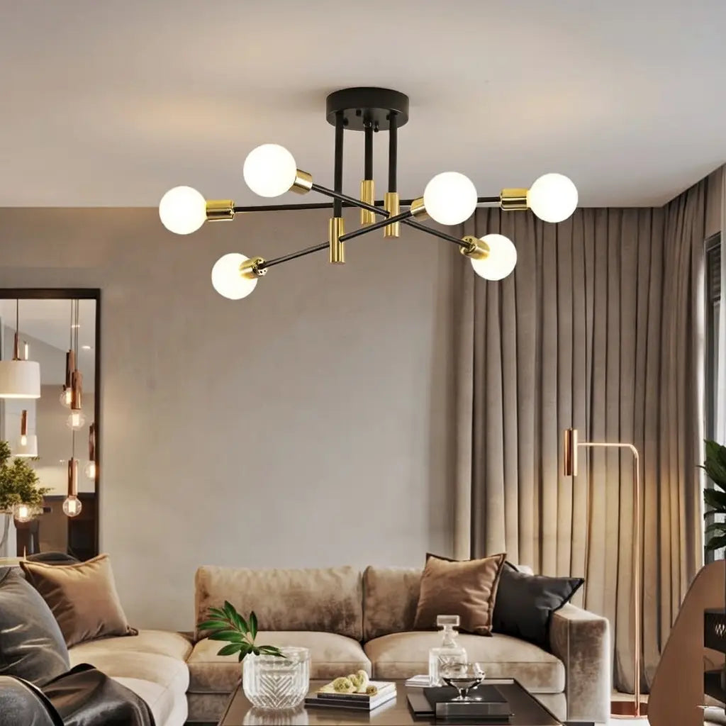 Mid-Century Sputnik Semi Flush Ceiling Light with Radiating Arms
