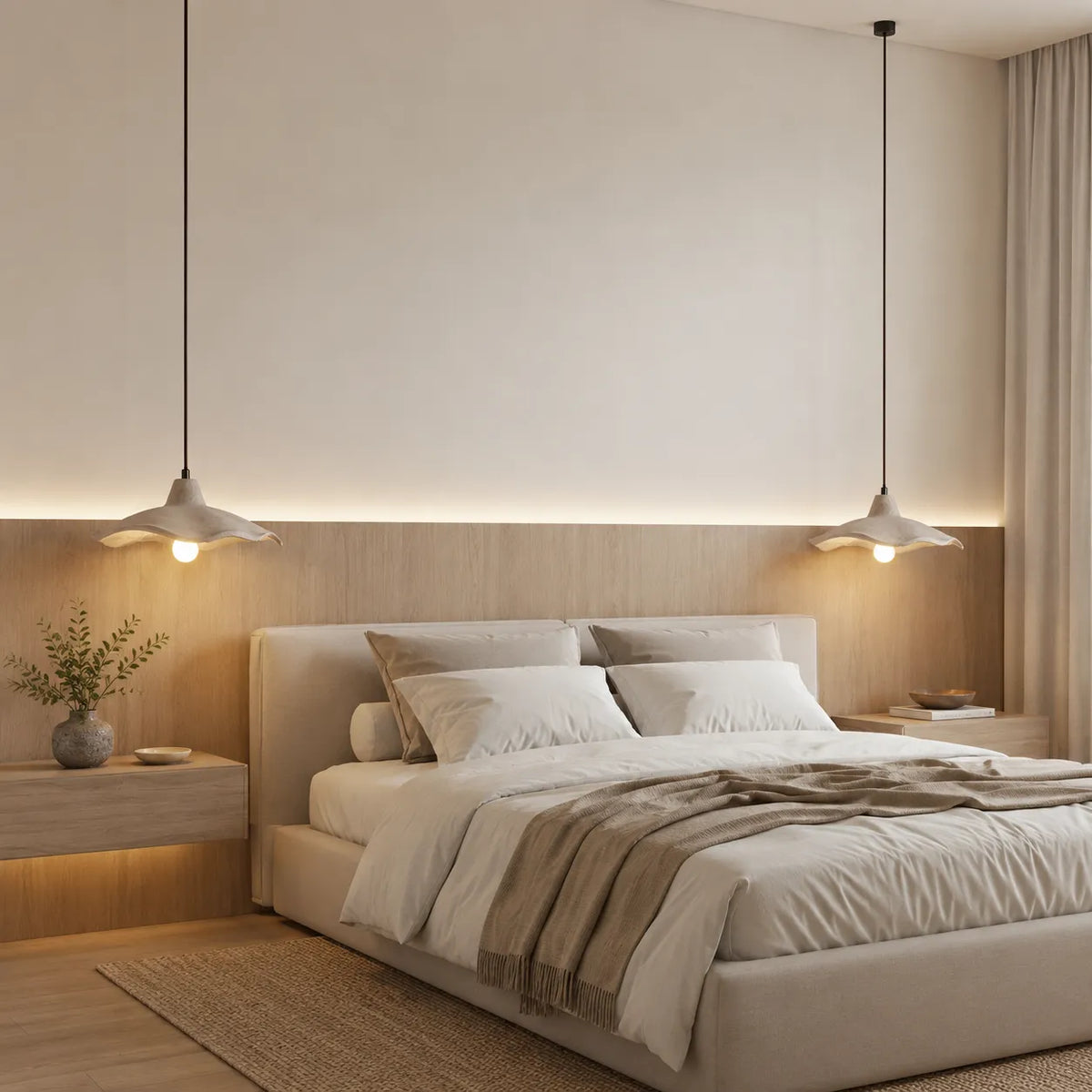Pendant Light with Sculpted Cement Flower Design and Soft Ambient Glow
