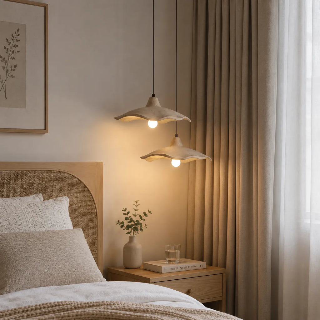 Pendant Light with Sculpted Cement Flower Design and Soft Ambient Glow