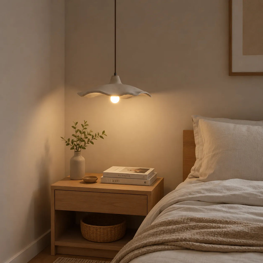 Pendant Light with Sculpted Cement Flower Design and Soft Ambient Glow