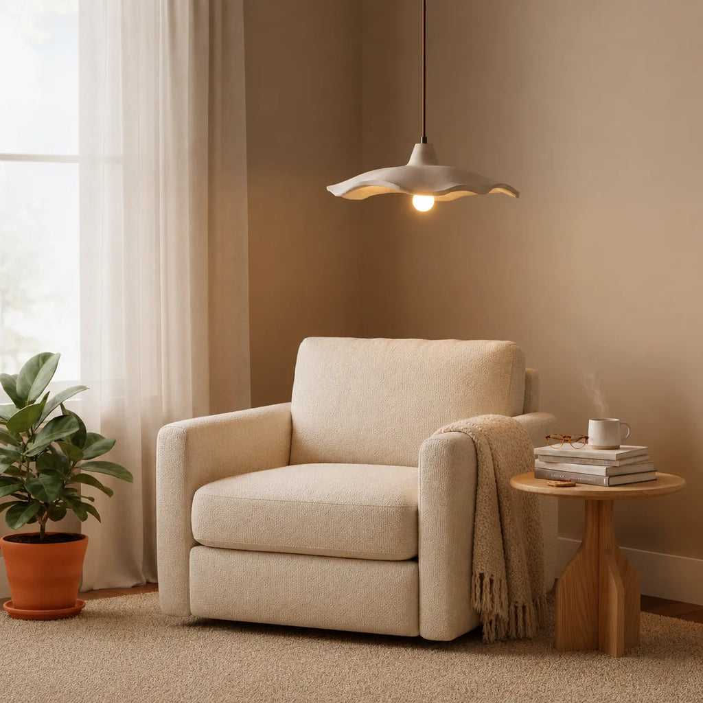 Pendant Light with Sculpted Cement Flower Design and Soft Ambient Glow
