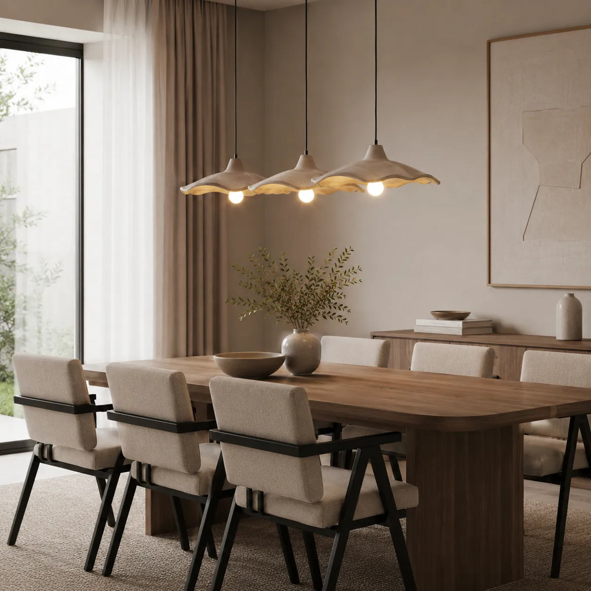 Pendant Light with Sculpted Cement Flower Design and Soft Ambient Glow