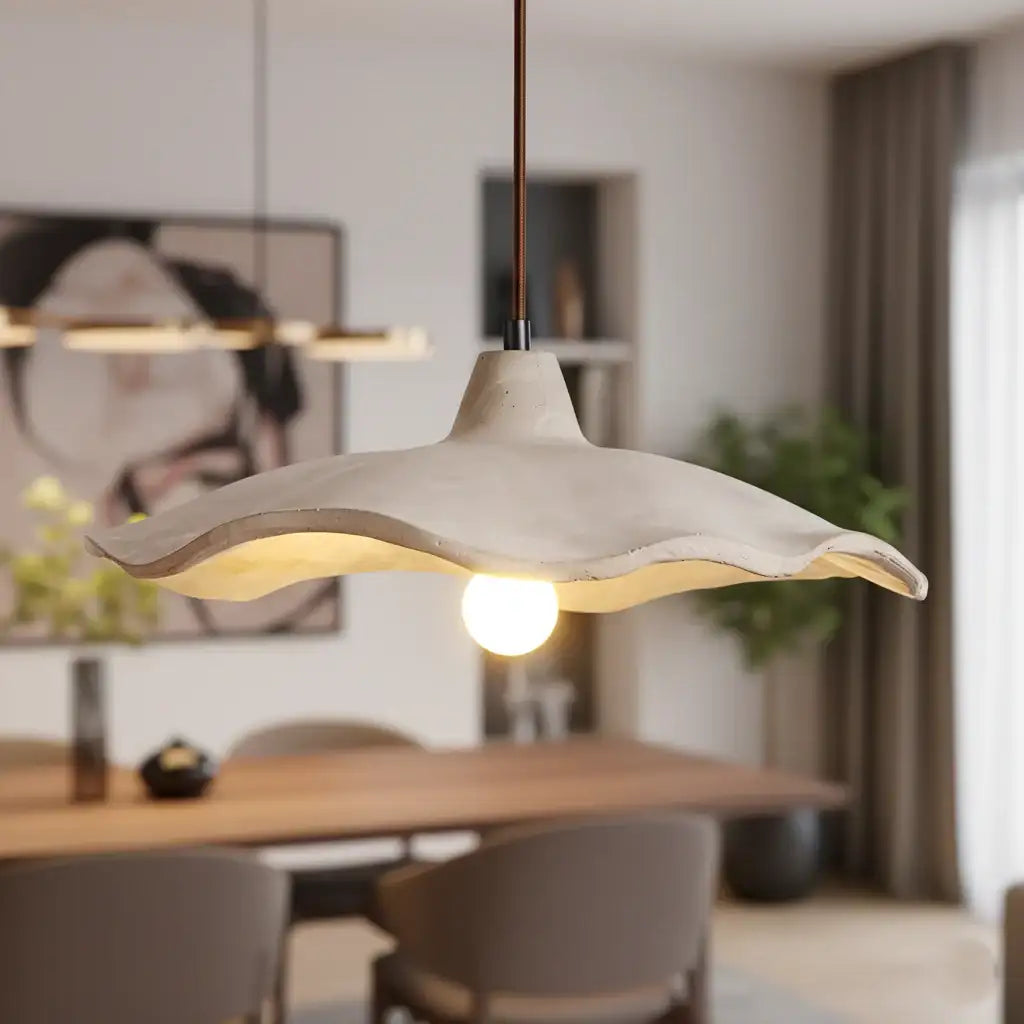 Pendant Light with Sculpted Cement Flower Design and Soft Ambient Glow