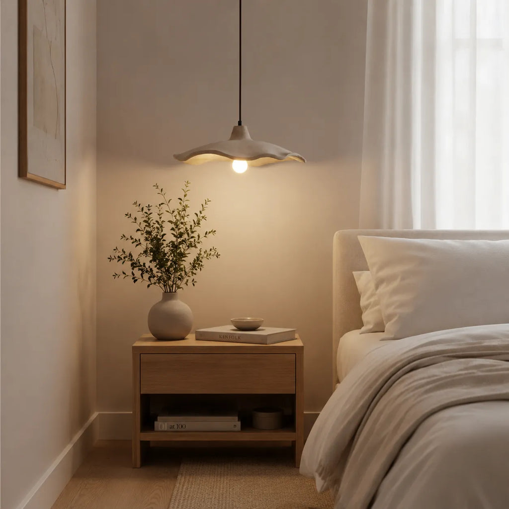Pendant Light with Sculpted Cement Flower Design and Soft Ambient Glow