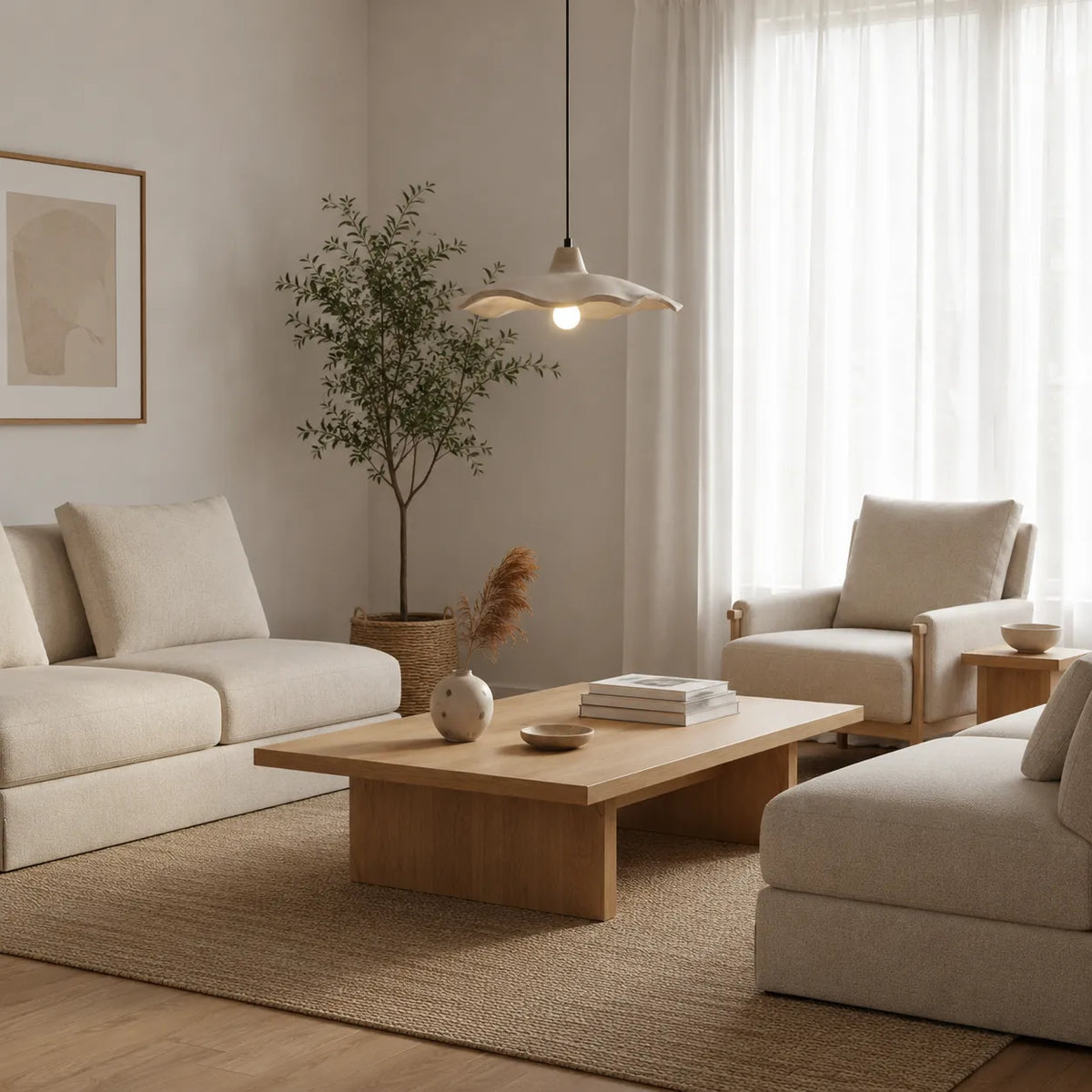 Pendant Light with Sculpted Cement Flower Design and Soft Ambient Glow