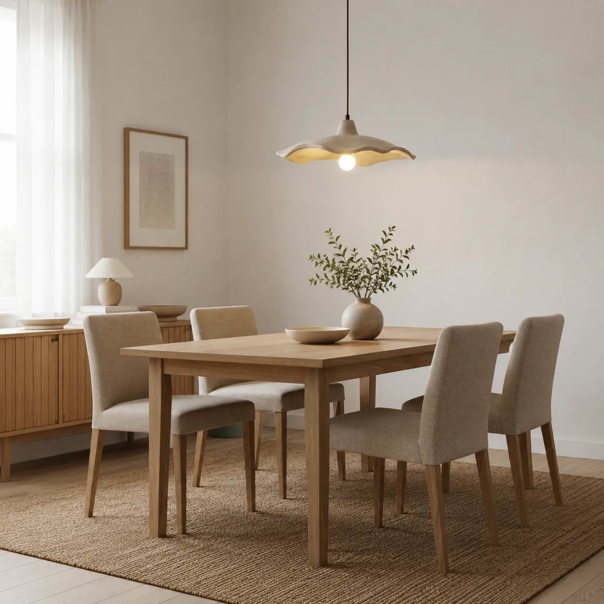 Pendant Light with Sculpted Cement Flower Design and Soft Ambient Glow