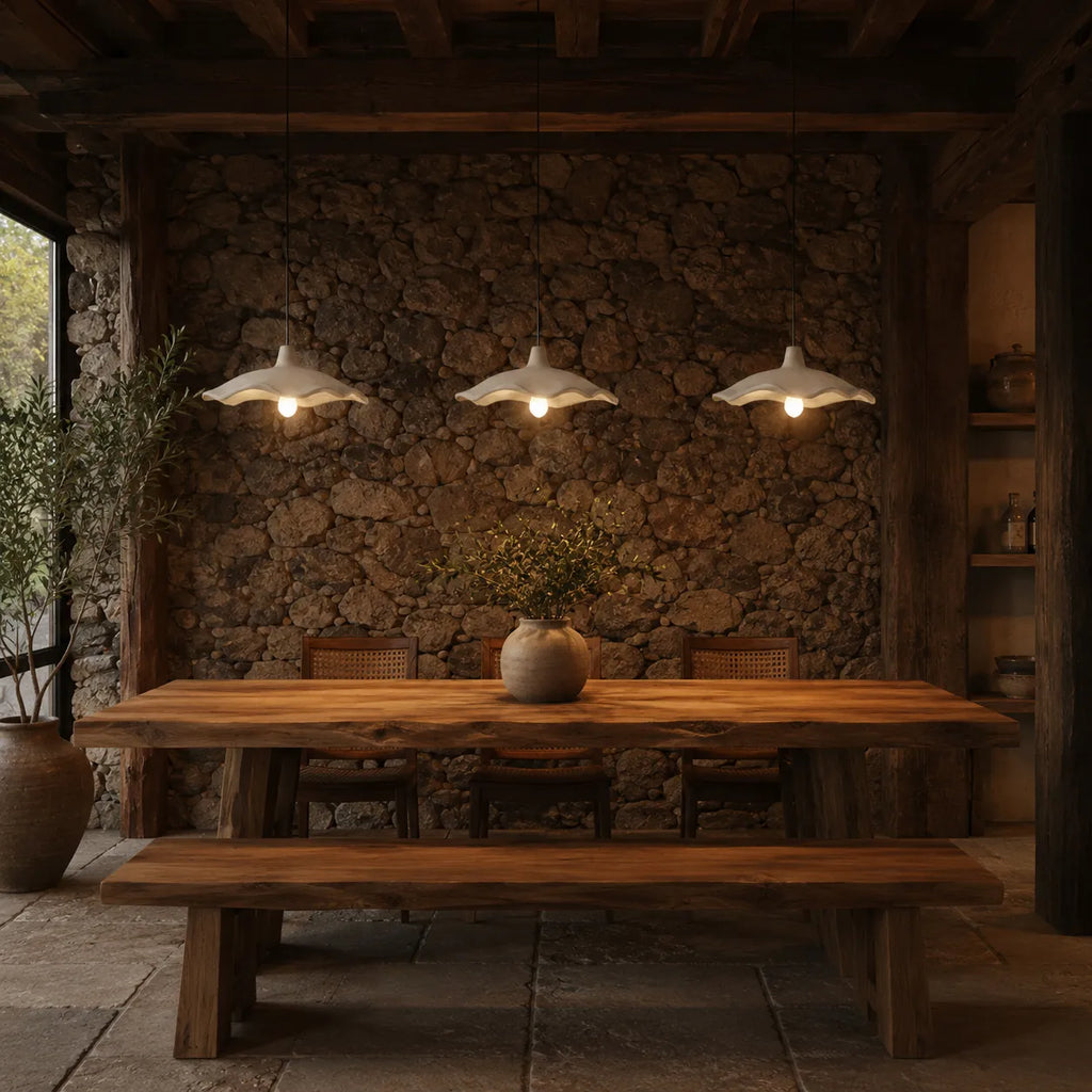 Pendant Light with Sculpted Cement Flower Design and Soft Ambient Glow