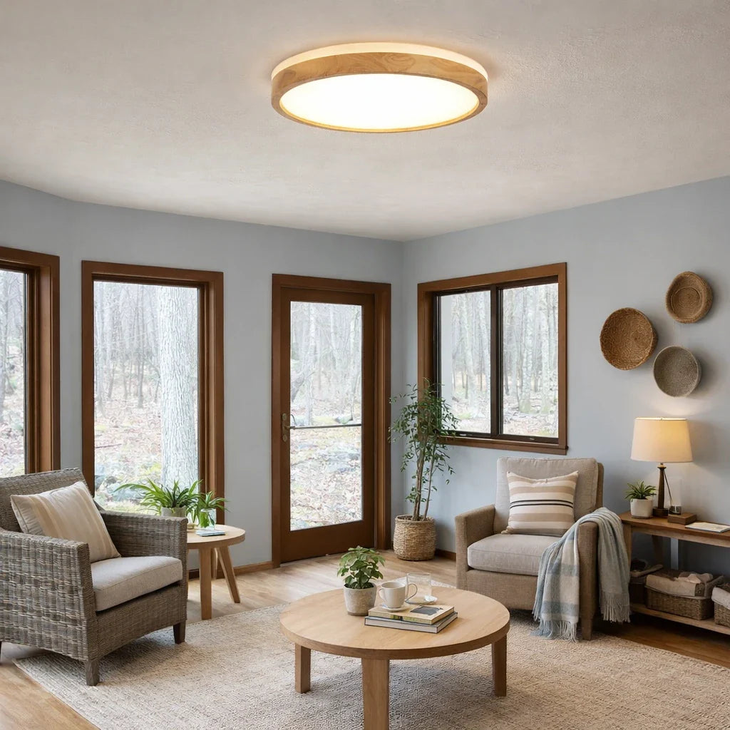 Orin nordische dimmbare LED-Deckenleuchte mit Holzdetail