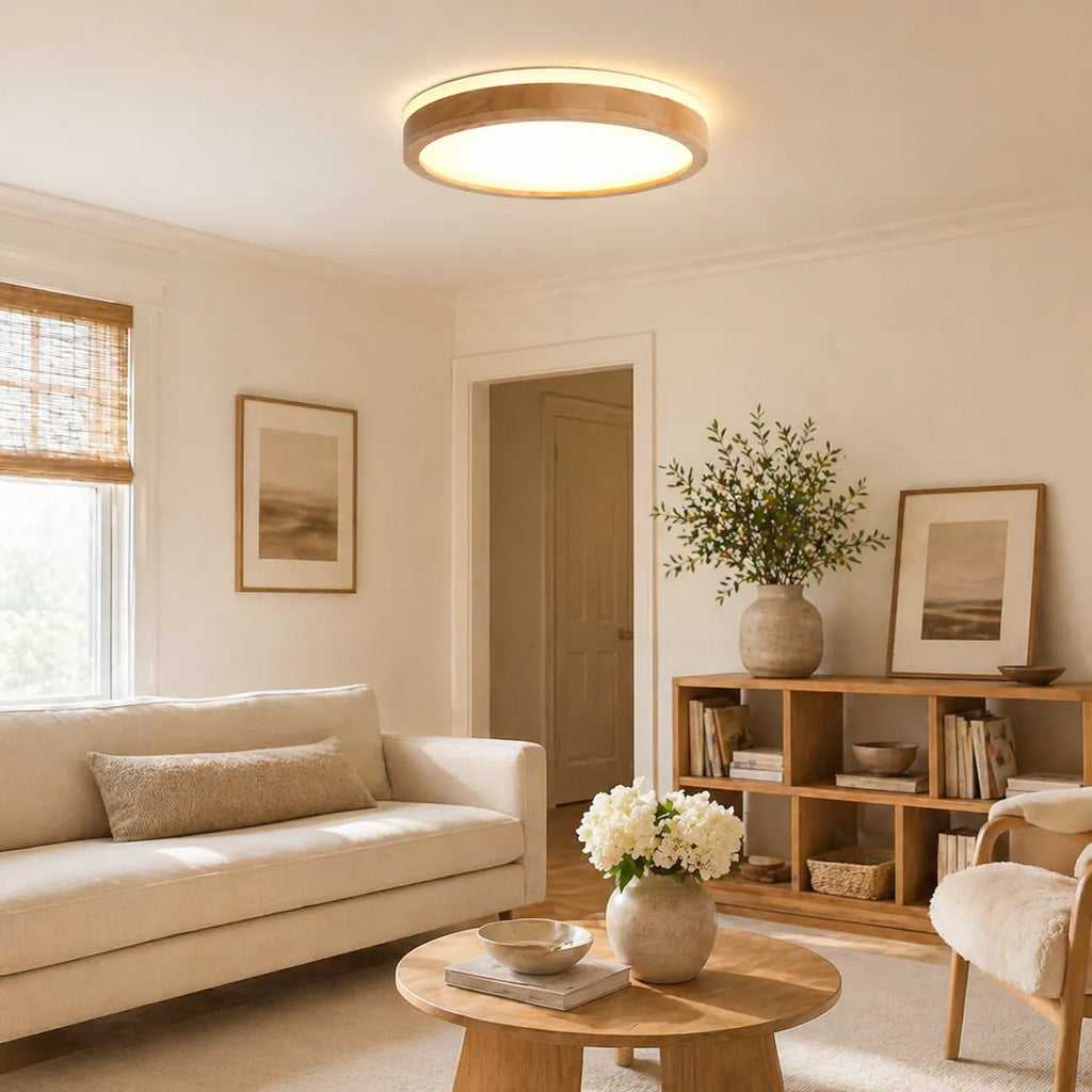 Orin nordische dimmbare LED-Deckenleuchte mit Holzdetail