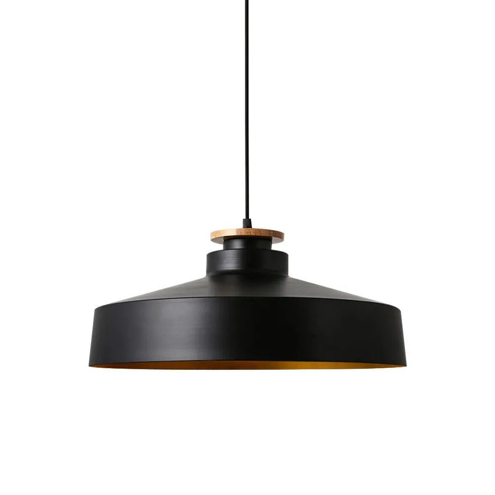 Pendant Light with Wood Accent and Metal Dome Shade for Dining Kitchen Island